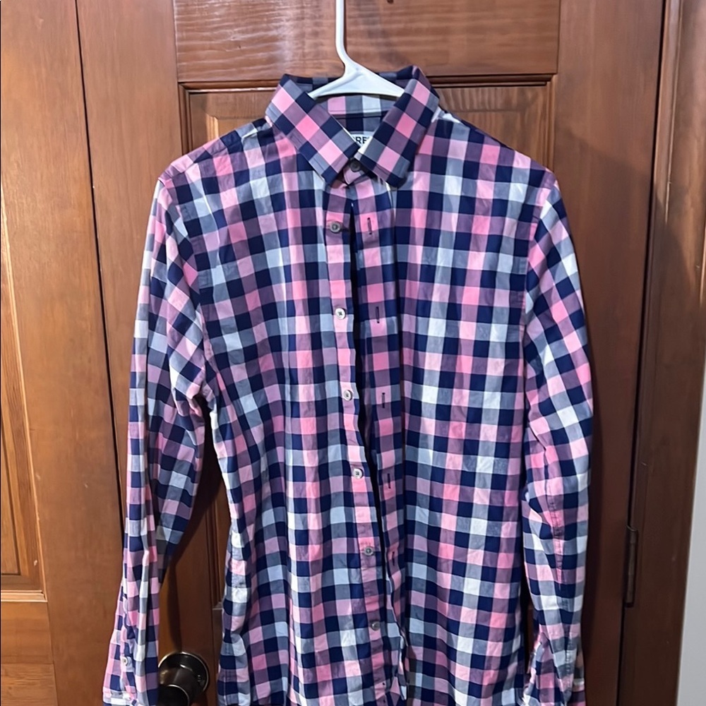Express Casual Button Down Shirt in Pink and Blue Plaid